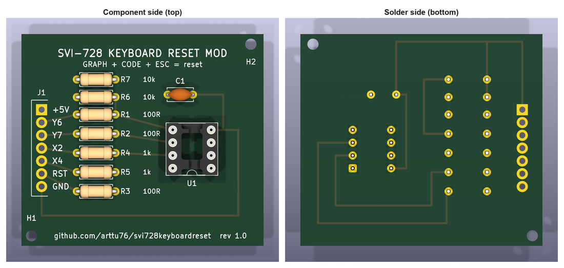 The mod board, component side and solder side